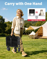 Folding Wagon Cart with All-Terrain Wheels – Heavy Duty Collapsible Utility Wagon for Grocery, Sports, Garden, Camping, Shopping (Black 330LBS)