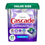 Cascade Platinum Plus Dishwasher Pods, Dishwasher Detergent, Dish Detergent Soap, Fresh, 57 Count