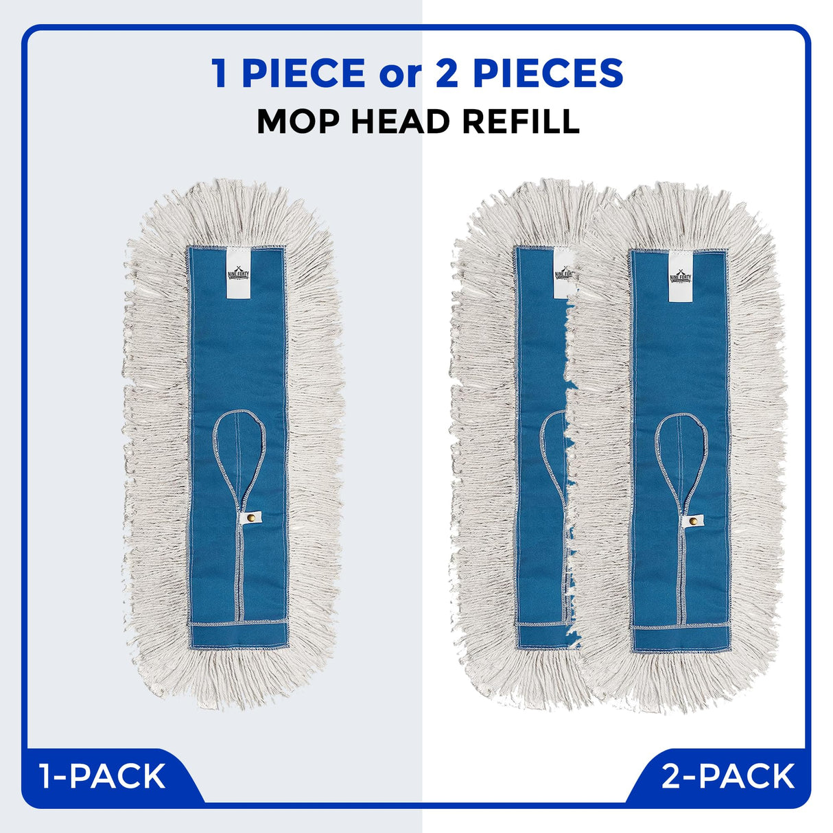 Nine Forty 48" Premium Cotton Dust Mop Kit - Heavy Duty Mop Head with Wood Handle for Industrial, Commercial, and Residential Cleaning - Dry Floor Duster for Hardwood Surfaces - White