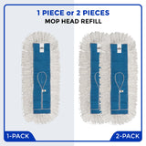Nine Forty 48" Premium Cotton Dust Mop Kit - Heavy Duty Mop Head with Wood Handle for Industrial, Commercial, and Residential Cleaning - Dry Floor Duster for Hardwood Surfaces - White