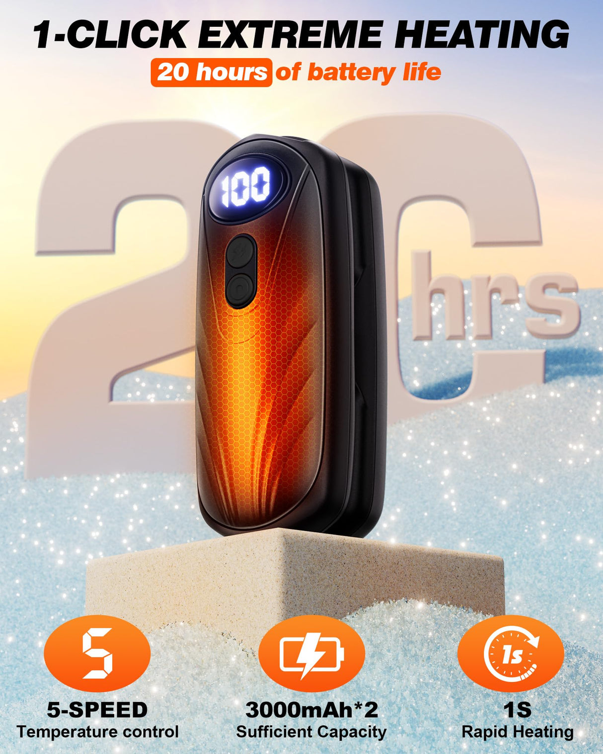 Funaudio Hand Warmers Rechargerable 2 Pack - 6000mAh Electric AI Handwarmers with LED Display, 5-Level, 2 in 1 Portable Heater, Stocking Stuffers, Gifts for Women/Men/Christmas/Golf/Hunting Essentials