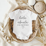Hola Abuela Spanish Pregnancy Announcement Infant Bodysuit for Grandma - Abuelito Gift for New Baby Reveal! (White)