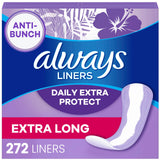 Always Anti-Bunch Xtra Protection, Panty Liners For Women, Extra Long Length, Unscented, 68 Count X 4 Packs (272 Count Total) (Packaging May Vary)
