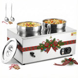 WILPREP Commercial Food Warmer with Two 7.4 QT Inserts, 1500W Countertop Electric Steam Table, 86-185°F Adjustable Temp Control & Over-Temp Protection, Stainless Steel