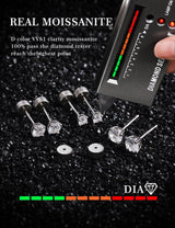 3 Pairs Moissanite Flatback Stud Earrings for Women, 925 Sterling Silver Hypoallergenic Flat Back Cartilage Earrings Set, 18K White Gold Plated (3,4,5mm)