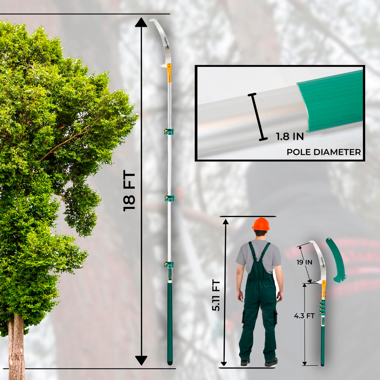 StartPro 23ft Reach Tree Pruning Saw, Telescopic Manual Lightweight Extendable 18ft Pole Saw with Sharp Carbon-Enriched Blade for Efficient Tree Maintenance and High-Reach Branch Cutting.