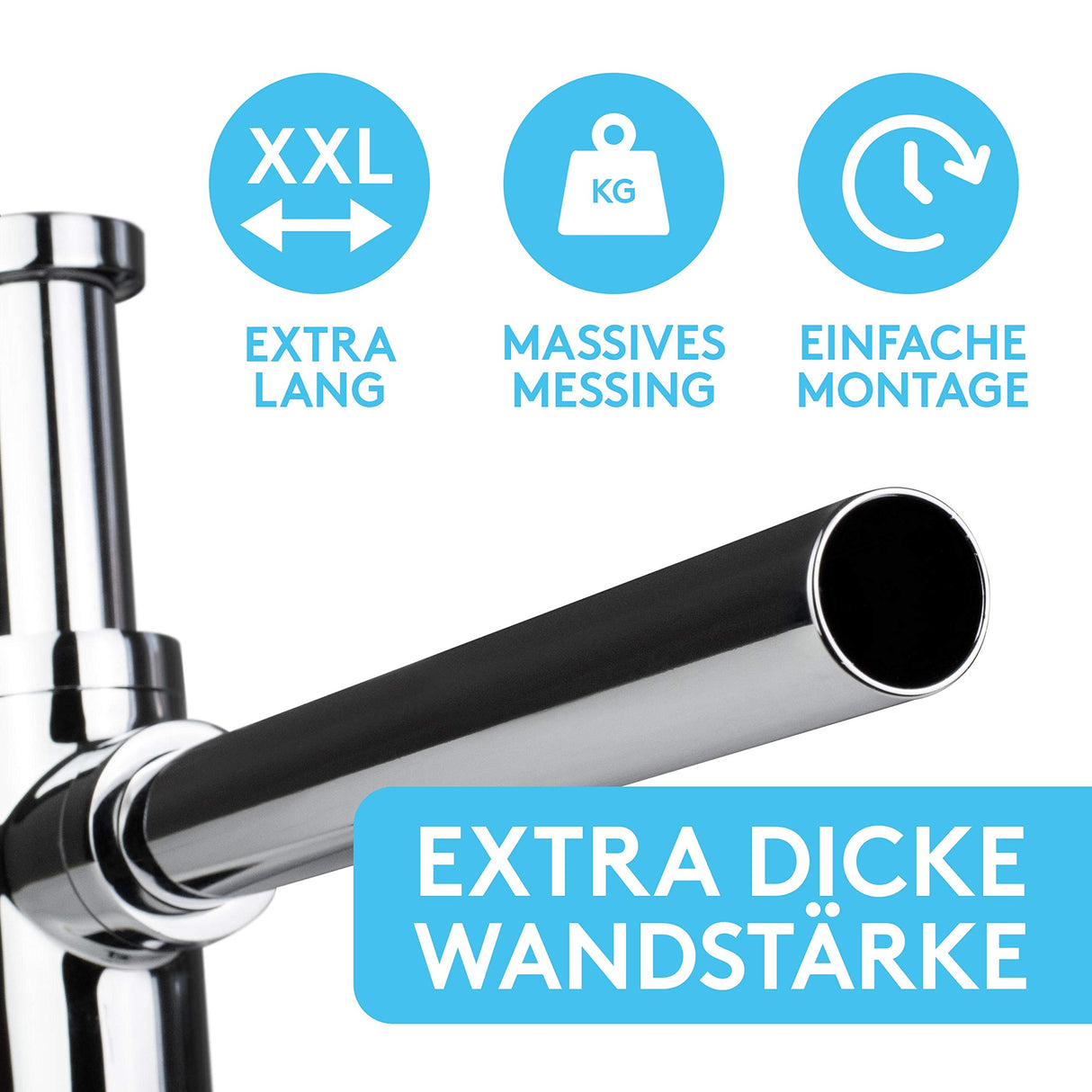 Bächlein Design Siphon Universal für Waschbecken & Waschtisch - Abflussgarnitur passgenau - Geruchsverschluss mit Reinigungsöffnung + Einbauanleitung - Designsiphon Ablaufgarnitur Röhrensiphon…