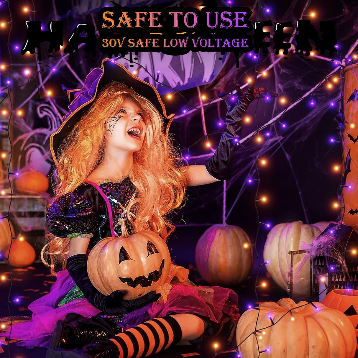 Decute Halloween String Lights Outdoor Indoor Waterproof 300LED 105FT UL Certified with End-to-End Plug 8 Modes, Decoration Lights for Christmas Tree Patio Garden Wedding Party Orange Purple