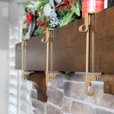 [Fireplace Stocking and Garland Hanger] - Patented Mantle Holder Has Two Hooks - Hold Christmas Stocking and Hang Garland - Durable Wrought Iron - Padded Contact Points (3 Pack - Gold)