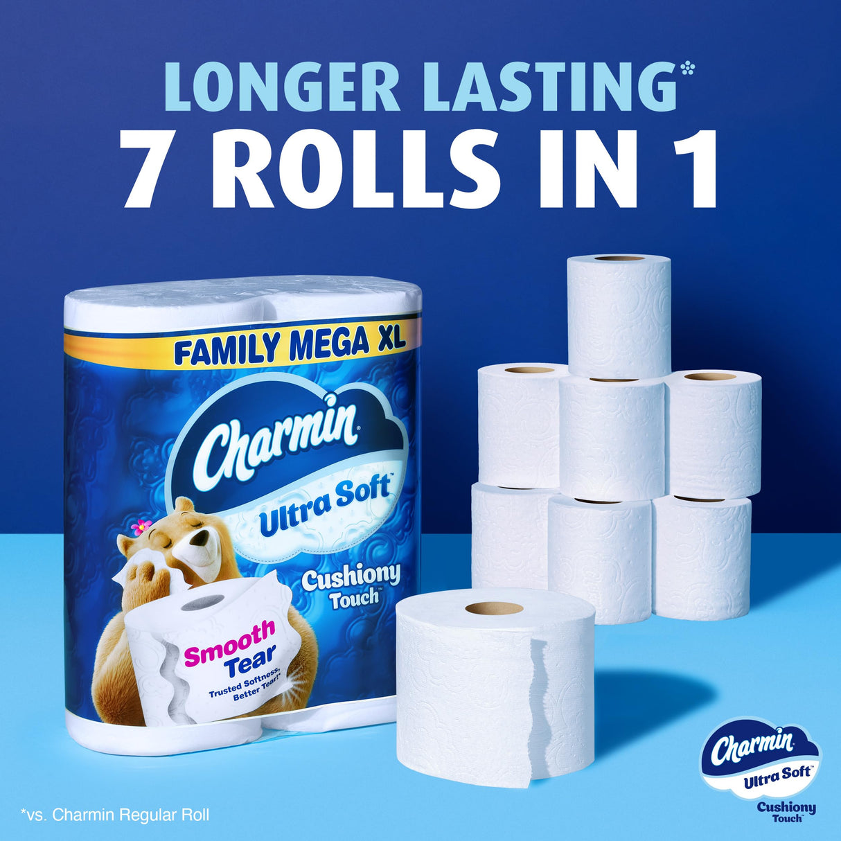 Charmin Ultra Soft Cushiony Touch Toilet Paper, 24 Family Mega Rolls = 123 Regular Rolls
