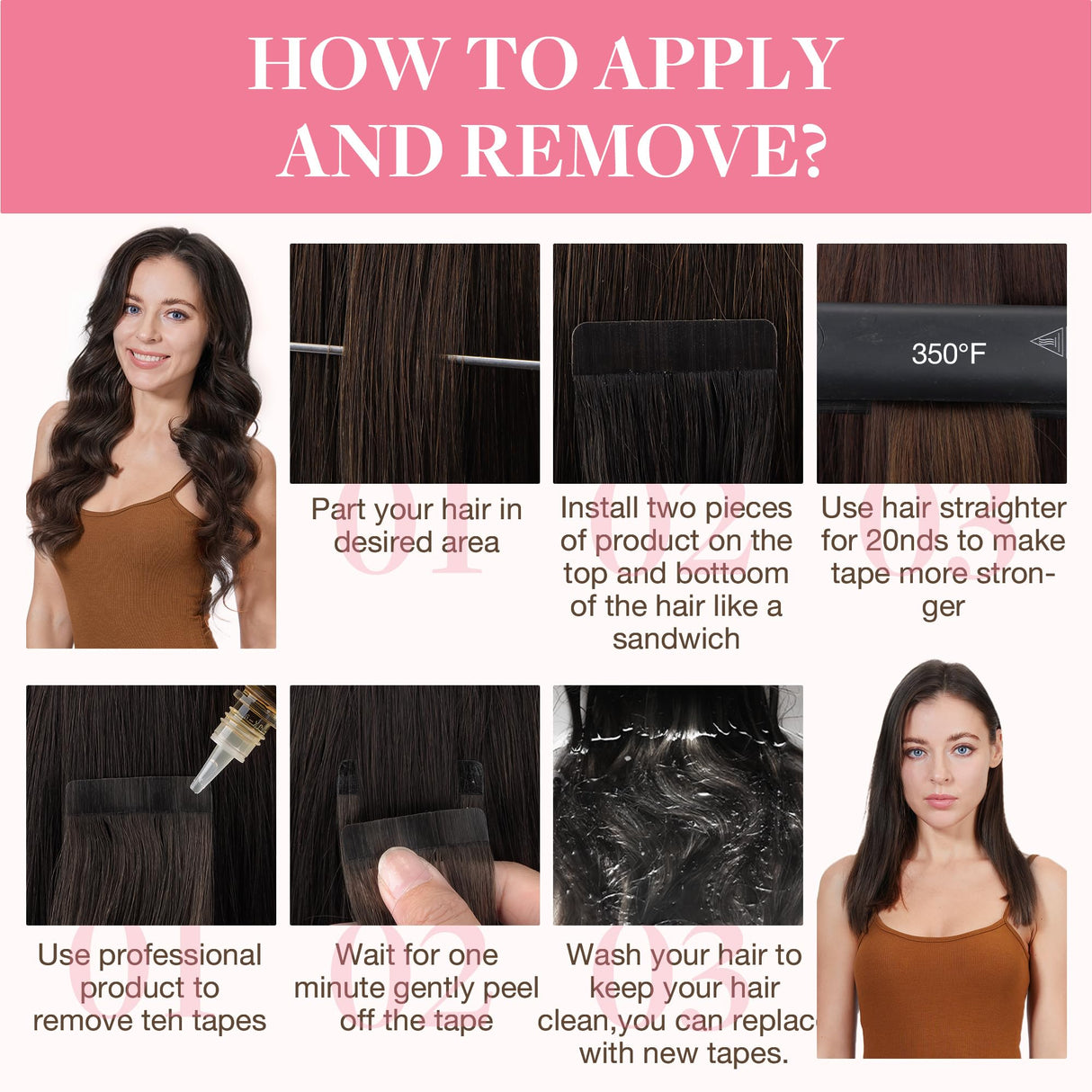 GOO GOO Tape in Hair Extensions Human Hair, 4/27/4 Balayage Chocolate Brown to Caramel Blonde, 20inch 50g 20pcs, Thick Ends Straight Seamless, Invisible