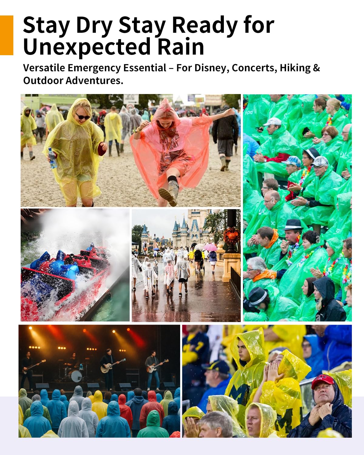 Disposable Rain Ponchos - Extra Long Waterproof Emergency Poncho with Hood for Adults, Bulk Family 12 Pack Raincoat for Park, Concerts, Hiking, Camping Essentials, Home Emergency Survival Kits, Clear