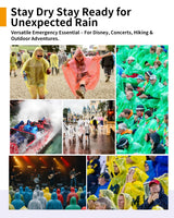 Disposable Rain Ponchos - Extra Long Waterproof Emergency Poncho with Hood for Adults, Bulk Family 12 Pack Raincoat for Park, Concerts, Hiking, Camping Essentials, Home Emergency Survival Kits, Clear