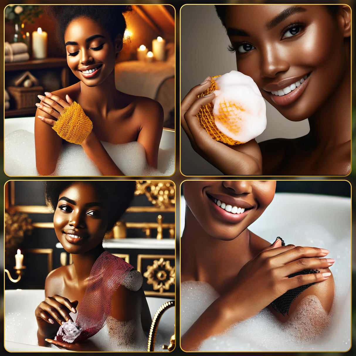 African Net Sponge – Exfoliating Long Nylon Bath Cloth, 3 Pack, Durable Body and Back Scrubber, Dead Skin Remover for Women and Men, Quick Dry, Luxury Skin Care (Black, Yellow, Burgundy)