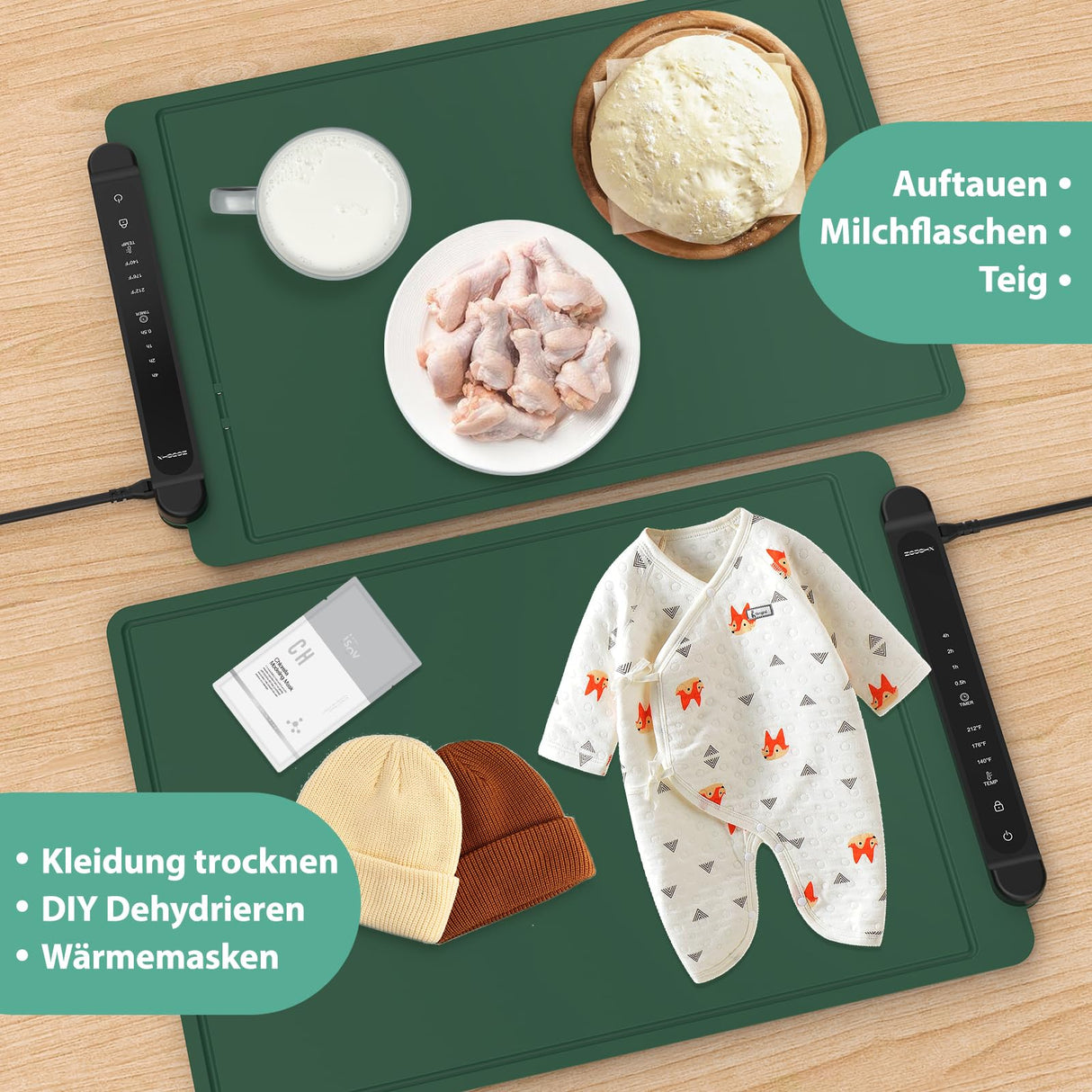 Food Warming Mat Electric Tray: Adjustable Silicone Heating Pad with 3 Temperature Settings 4 Timer Function Portable Roll Up Hot Plate for Buffets Party Gatherings Kitchen Warmer Countertop Green