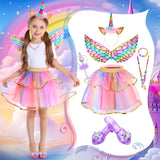 Princess Dress Up Fairy & Unicorn Costume for Girls 4-6, Toddler Dress with Tutu, Wings, Shoes, Jewelry, Headband Fairy Unicorn Toys for Girls Christmas Halloween Birthday Gift Toys