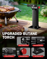 RAVS Butane Torch Lighter, DUAL Flame Mode Kitchen Torch with Adjustable Flame, Refillable Creme Brulee Torch for Baking, Cooking, Metal Body Soldering Torch, Black/Red, Butane Gas Not Included