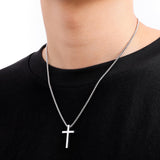 Fiusem Silver Cross Necklace for Men, Small Stainless Steel Pendant 26 Inch
