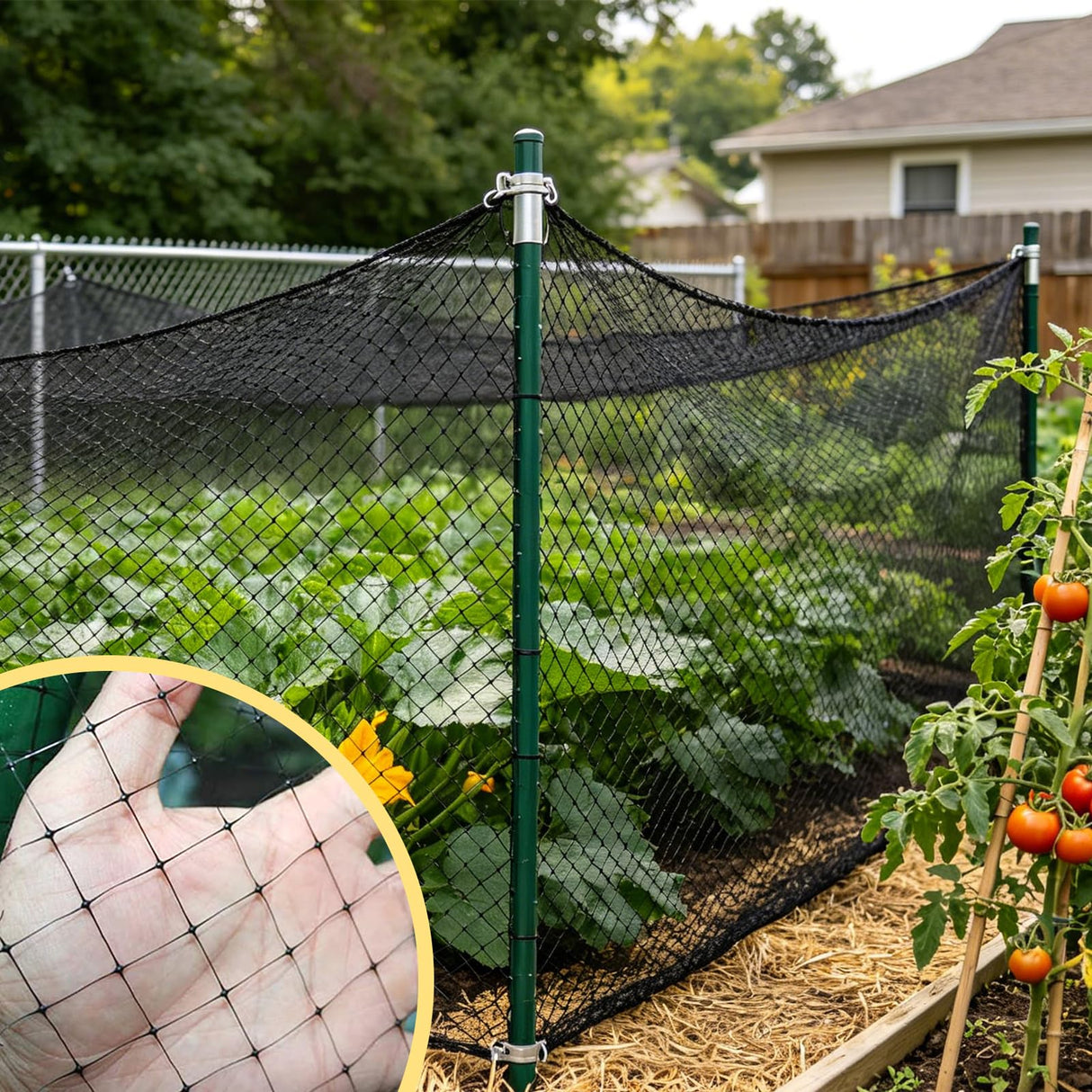Jollybower Deer Fence Netting, 7 x 100 Feet Heavy Garden Netting Anti Bird Protective Net Reusable for Plants Fruit Trees Vegetables Against Birds Deer Squirrels and Other Animals