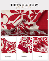 Bebonnie Office Tops for Women Work: 3/4 Sleeve V Neck Dressy Blouses for Women - Womens Blouses Dressy Casual Bell Sleeve Fall - Ladies Tunic Tops Plus Size for Holiday Christmas Multi Red XXL