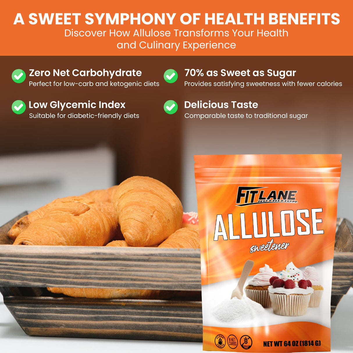 Allulose Sweetener 4 lbs - Pure Low Calorie Zero Net Carb Natural Keto Sugar Substitute With No Aftertaste - Perfect for Baking and Sweetening Your Favorite Foods - By Fit Lane Nutrition