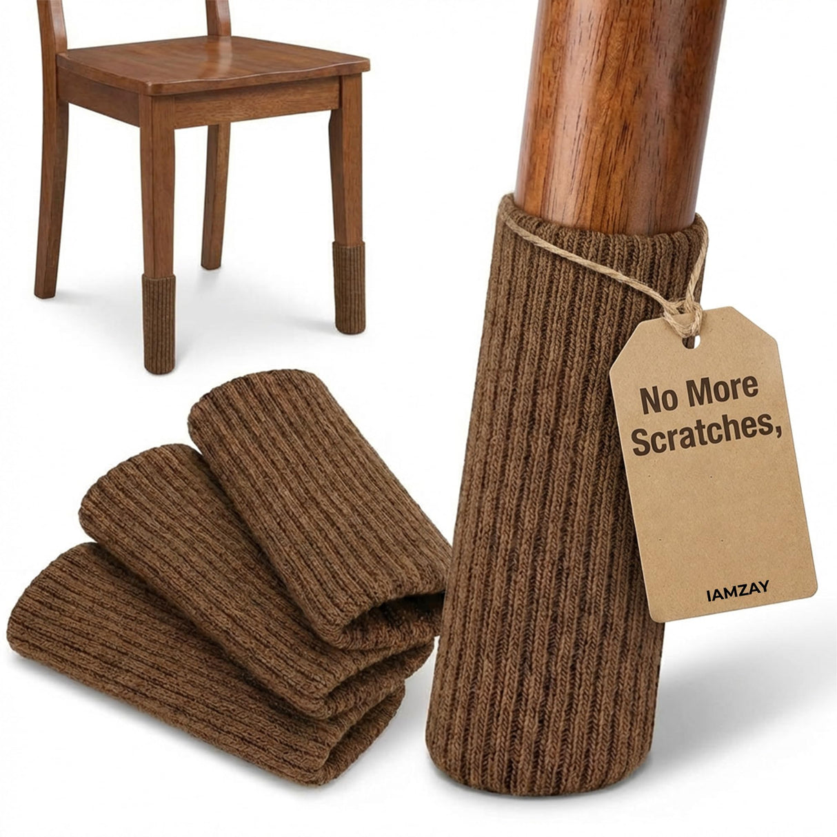 IAMZAY® 48/80 Pcs Brown Premium Chair Leg Socks Protectors for Hardwood Floors - Not Falling Off - Easy to Put On - Fits Round and Square Legs - High Elastic Bar Stool Leg Covers - Furniture Pads