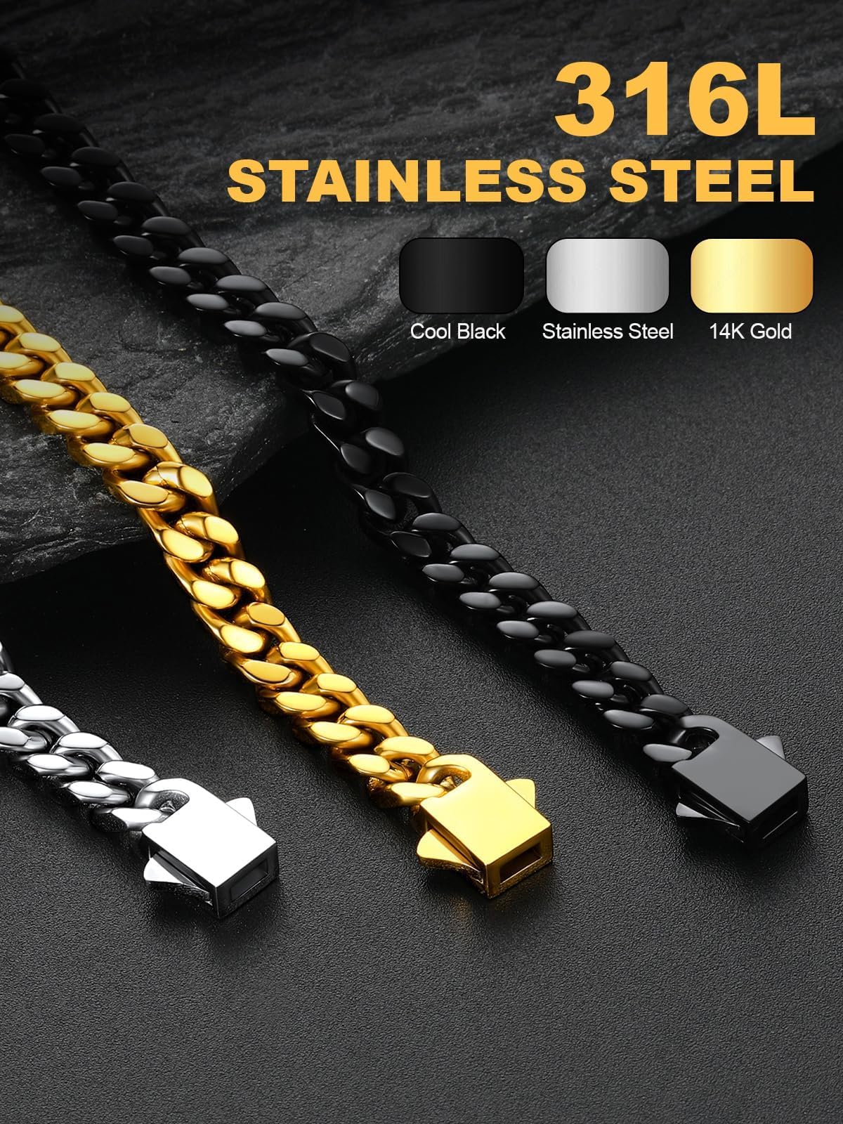 Stainless Steel Cuban Chain Bracelets for Men 5MM Silver Bracelet 7.5 Inch