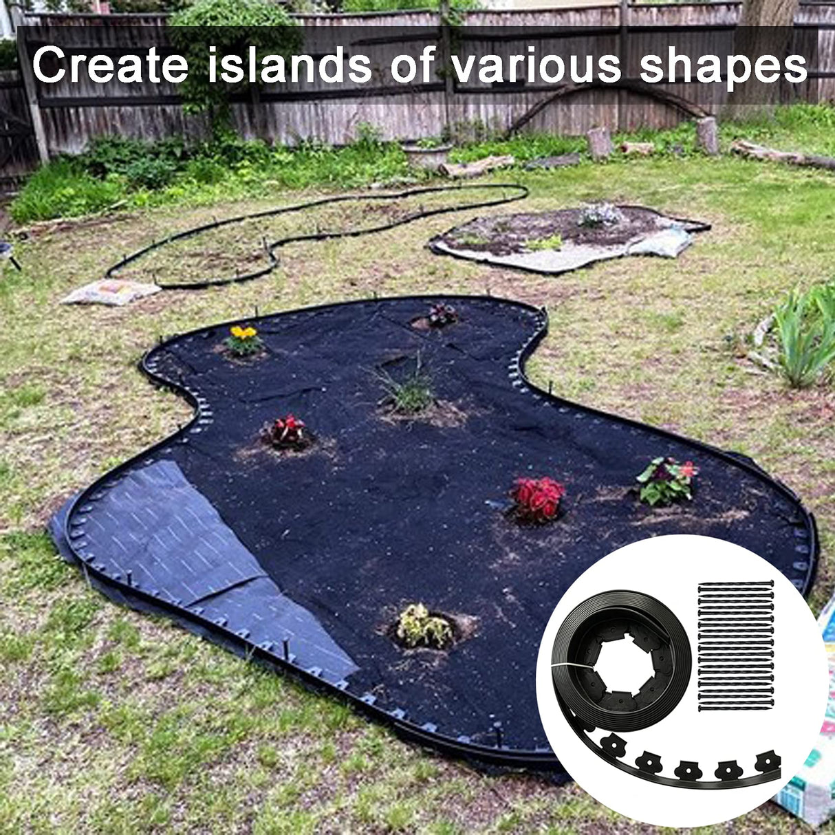WOCHOLL 2" x 40' Plastic Landscape Edging Border Black, 40 Spikes