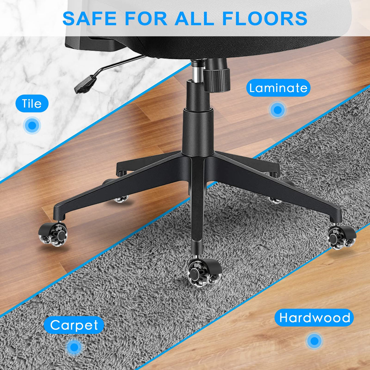 Office Chair Caster Wheels (Set of 5),Heavy-Duty Chair Wheels Support 2200lbs,Mute Rubber Chair Casters for Hardwood Floors and Carpet,2 Inch Universal Fit (Black)