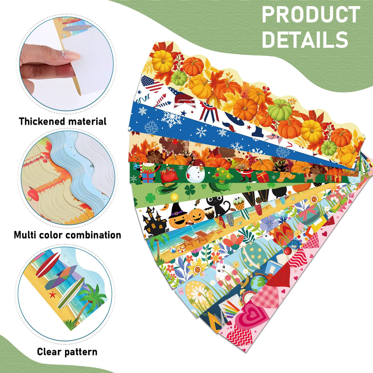 Geyee 360 Pcs Halloween Bulletin Board Borders Decorations Fall Thanksgiving Christmas Holiday Spring Easter Valentine Classroom Borders Bulletin Board Trim for Classroom School, 12 Design(Stylish)