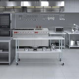 AmGood 24 in. x 72 in. Stainless Steel Work Table with Wheels | Metal Kitchen Food Prep Table | NSF
