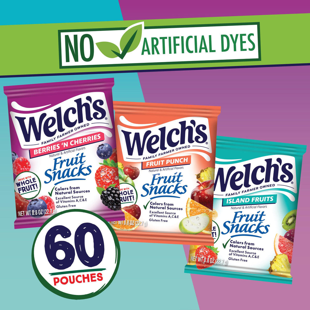 Welch's Fruit Snacks Variety Pack, Kids Snacks, 0.8 oz, 60 Ct