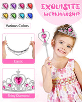 96 Pcs Princess Pretend Party Costume Dress up Play Set Includes 24 Crown Tiaras, 24 Star Wands, 48 Pcs Little Girl Jewel Rings, Princess Girls Party Favors Costume Play Set for Little Girls (Cute)