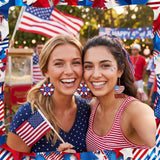 Landical 30 Pairs Glitter 4th of July Patriotic Earrings Bulk for Women Double Sided Print 250th Anniversary Independence Day Wooden Earring American Flag Red White Blue Jewelry Gift for Party