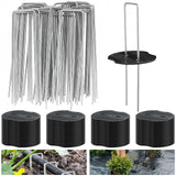 200PCS Garden Stakes Staples 6 inch Landscape Fabric Pins Lawn 100Pcs U Shaped Galvanized Staples Ground Stakes Landscaping Pins with 100Pcs Gasket for Weed Barrier Plant Cover Decorations