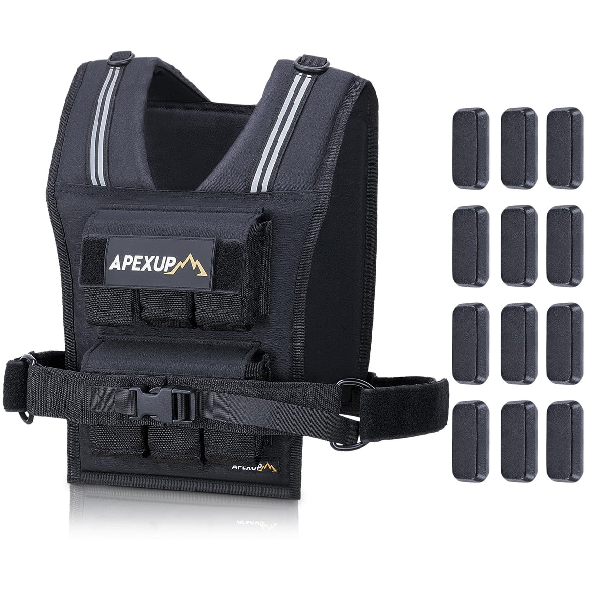 APEXUP Adjustable Weighted Vest Men 20lbs/30lbs/40lbs Weights with Reflective Stripe, Weight Vest Woman Workout Vest for Strength Training Running Walking (30 lbs)