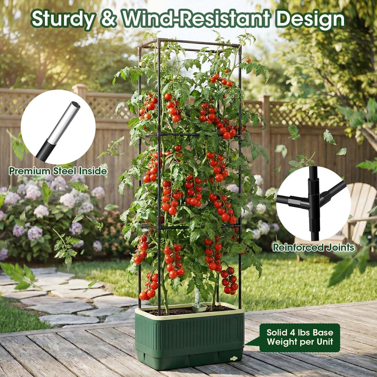 MQHUAYU 2 Pack 51" Self Watering Planter Box with Trellis, Tomato Planter Trellis for Raised Garden Bed, Tomato Cage with Visual Water Indicator, Indoor Outdoor Tomato Cages for Garden Patio