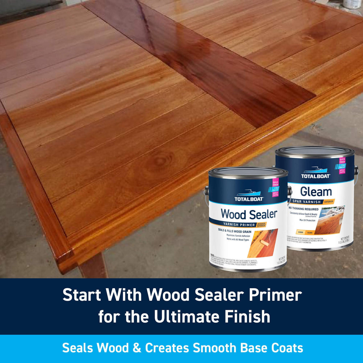 TotalBoat Gleam Marine Spar Varnish, Gloss and Satin Polyurethane Finish for Wood, Boats and Outdoor Furniture (Satin Low-Sheen Quart)
