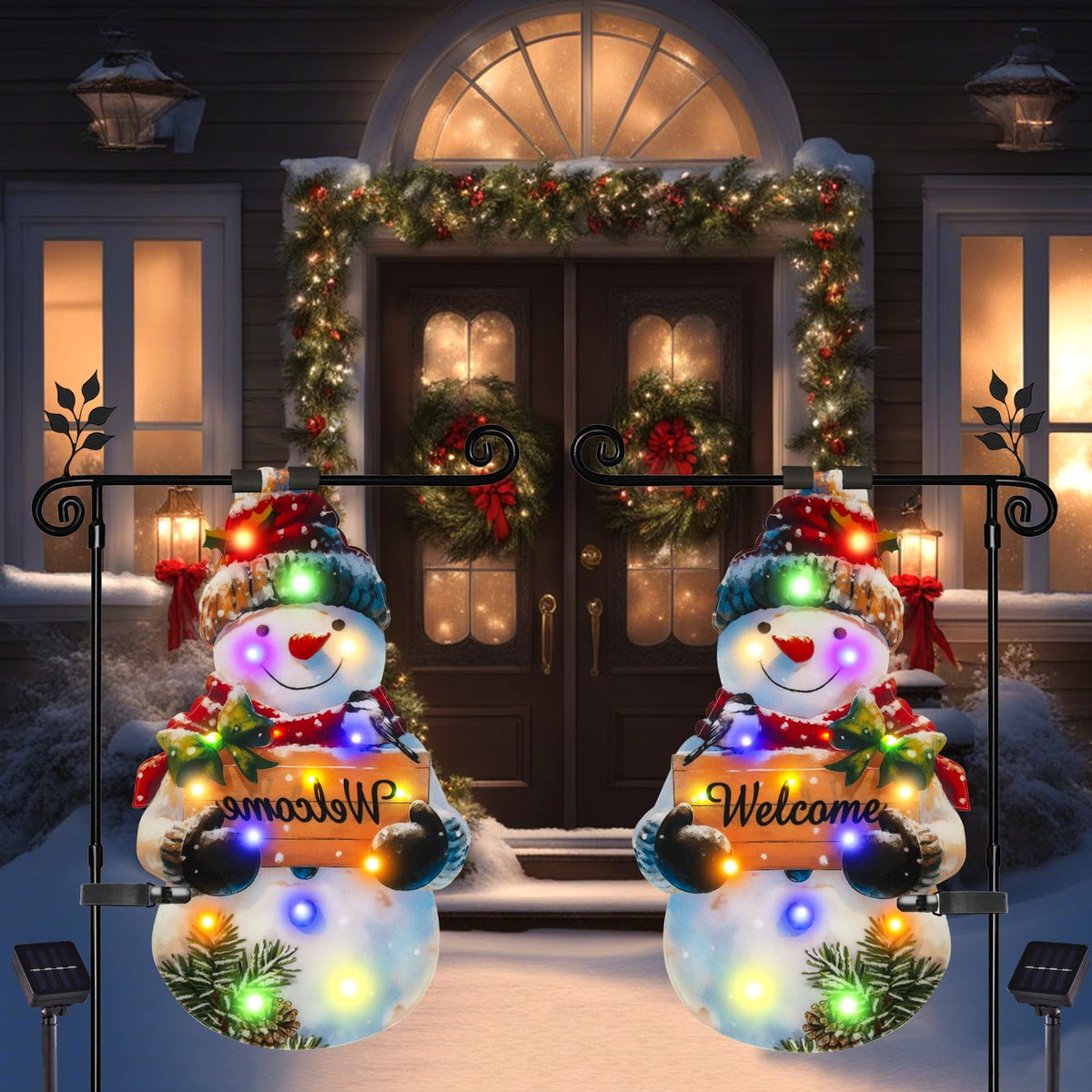 Amadecohome 12x18 Lighted Christmas Snowman Garden Flag, Outdoor Decor