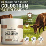 GoodLiving Grass Fed Colostrum Powder for Immune Support, Gut Health, Muscle Support & Wellness - Grass Fed Colostrum for Women & Men, Natural IgG Pure Whole Colostrum, Unflavored, 60 Servings