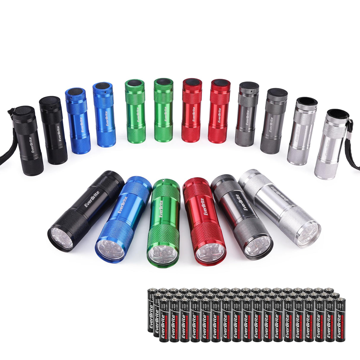 EverBrite 18-Pack Mini LED Flashlight Set - Portable Flashlights Ideal for Hurricane Supplies Camping, Night Reading, Cycling, BBQ, Party, Backpacking - Includes Lanyard & 54 x AAA Batteries