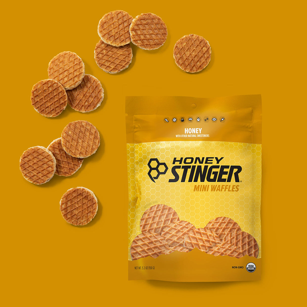 Honey Stinger Organic Mini Honey Waffles, Energy Stroopwafel for Exercise, Endurance and Performance, Sports Nutrition for Home & Gym, Pre and Post Workout, 5 Bags, 26.5 Ounce
