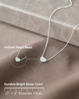 Annika Bella Silver Heart Necklace for Women, Waterproof Dainty Sliding Bead Heart Charm Necklace, Adjustable Minimalist Everyday Jewelry Gift for Her
