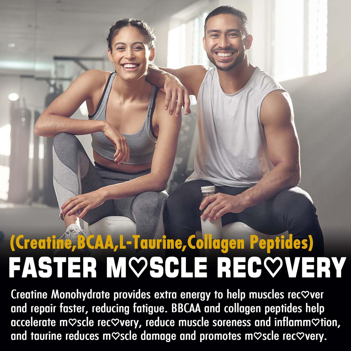 Creatine Monohydrate Gummies for Men & Women - with BCAA, Collagen Peptides, L-Taurine, Vitamin B12, D3, Chewables Creatine Monohydrate 5g Per Serving, Natural Lemon Flavor, Sugar Free, 2 Pack