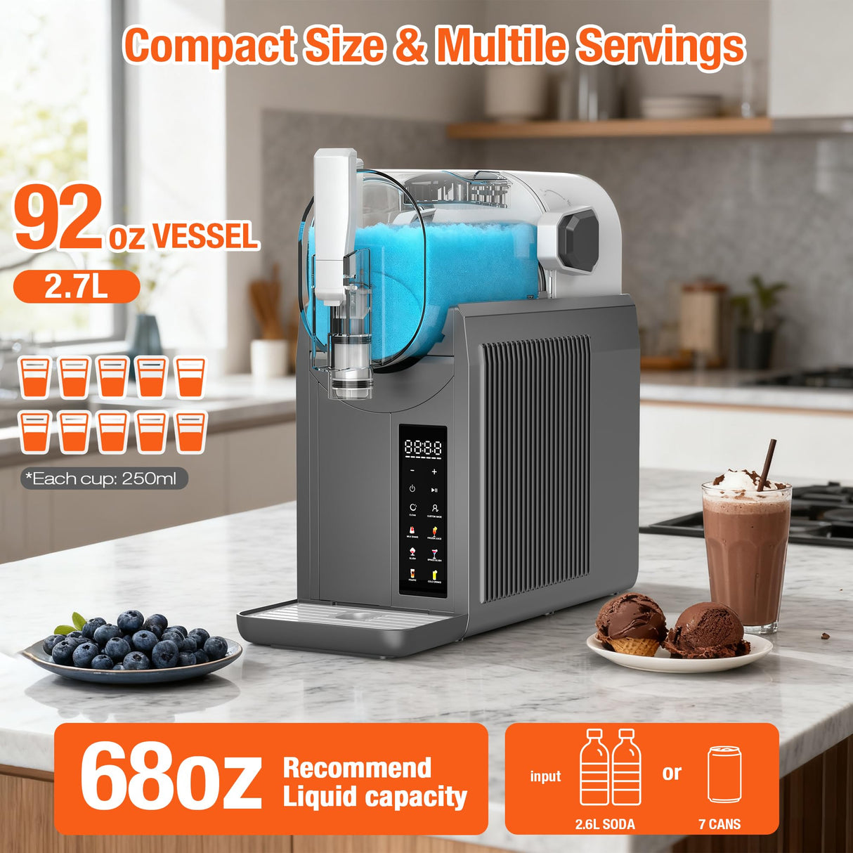 Kourice Slushie Machine No Ice Needed Slushy Machine 92oz Capacity Margarita Machine with 6 Preset Programs LED Display Self-Clean Frozen Drink Maker for Slush Margaritas Smoothie Frappés Milk Shakes