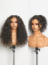 GORGIUS Glueless Curly Lace Front Wig Pre Plucked Middle Part Closure Wig 20 Inch Natural Black Pre Cut Synthetic Curl Wig Upgraded with Premium Human-Hair-Like Fiber