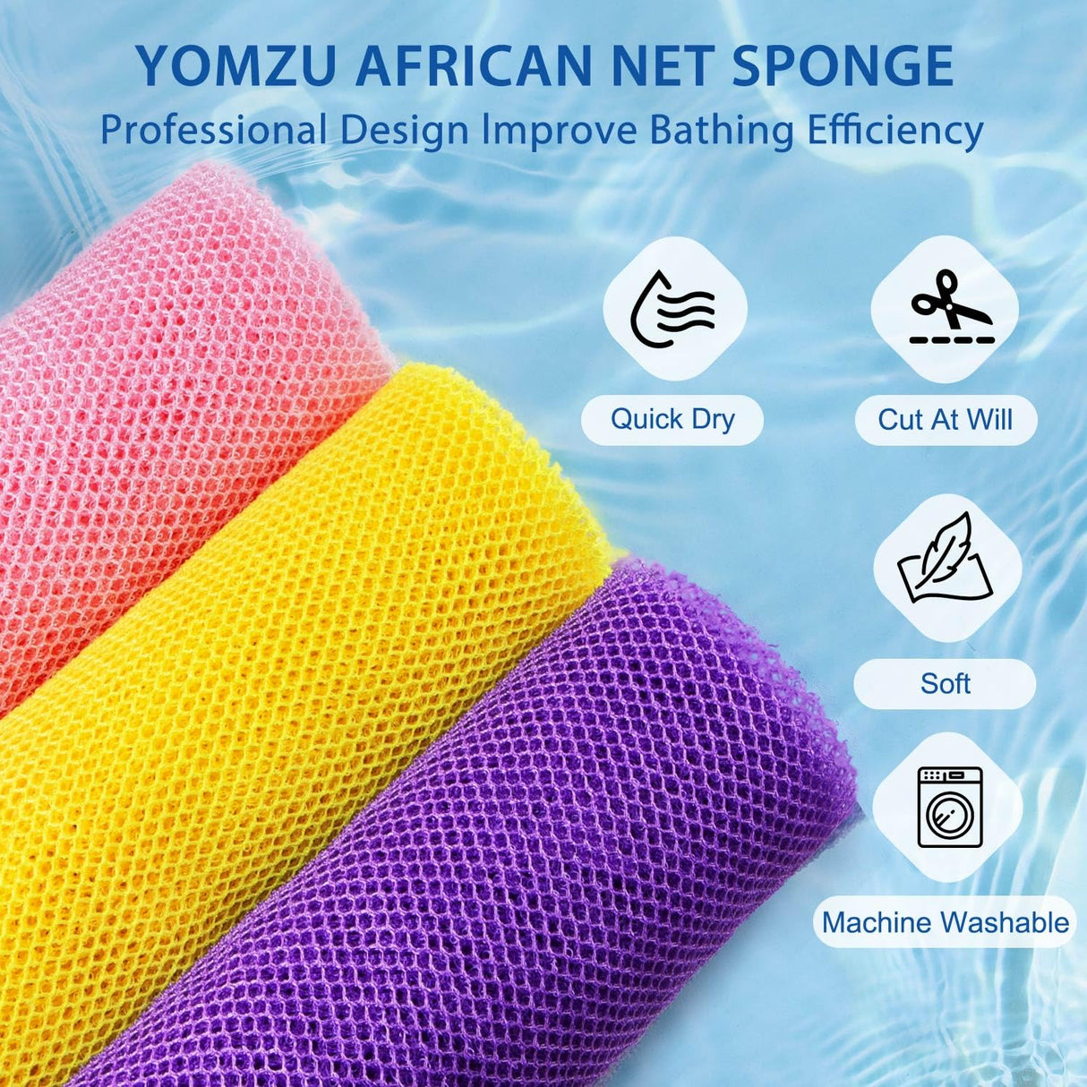 African Net Sponge Exfoliating Bath Sponge Scrubbing Long Rag Wash Shower Body Scrubber - 6 Pieces