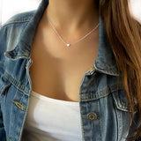 Annika Bella Silver Heart Necklace for Women, Waterproof Dainty Sliding Bead Heart Charm Necklace, Adjustable Minimalist Everyday Jewelry Gift for Her