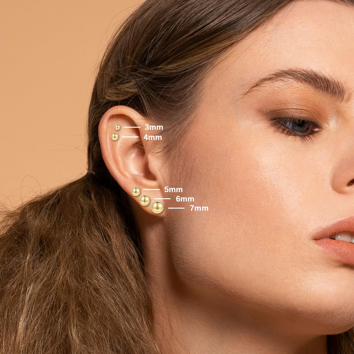 CUTEFEEL 18K Gold Plated Sterling Silver Ball Stud Earring for Women(7mm)