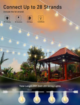 25Ft LED Outdoor String Lights, G40 Globe Patio String Lights Waterproof with 27 Shatterproof Bulbs, Hanging Outdoor Christmas Decorations Lights for Backyard Garden Bistro Wedding Party Decor, White